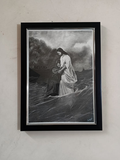 Peter's Faith (Matthew 14:30) - Original Pencil