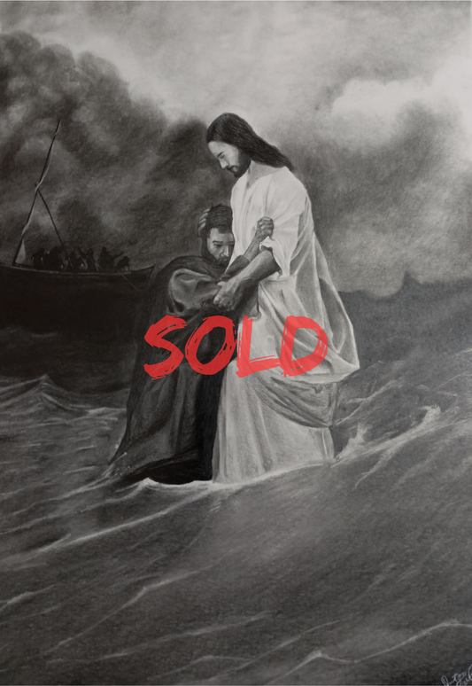 Peter's Faith (Matthew 14:30) - Original Pencil